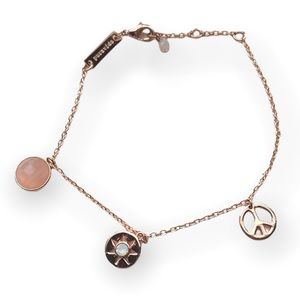 Pura Vida Rose Gold Bracelet with Sun, Peace, and Rose Quartz Charms NWOT